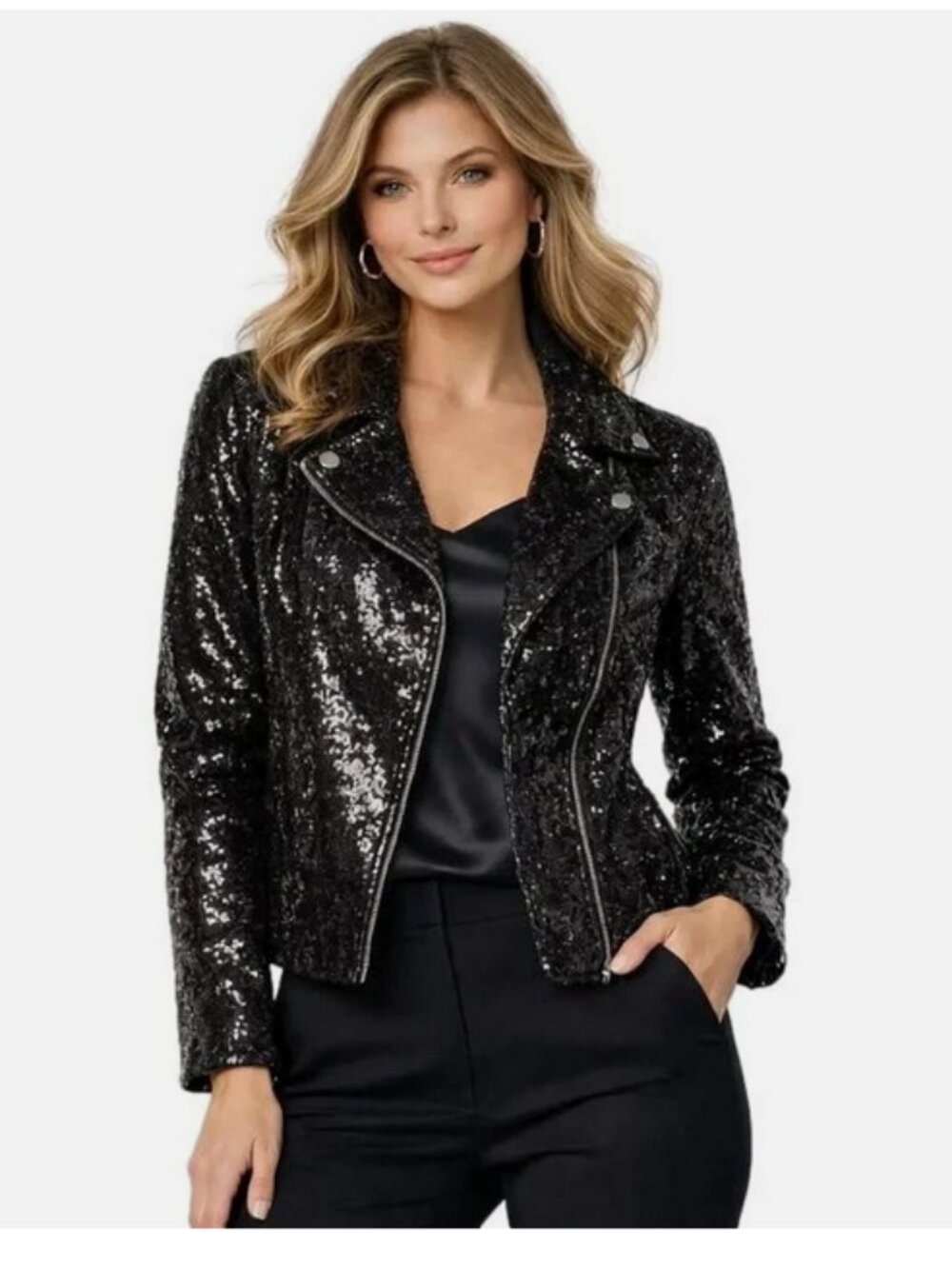 Colleen Lopez Women's Luxe Sequin Moto Jacket Black XXS XS M 2X 3X NEW NIB